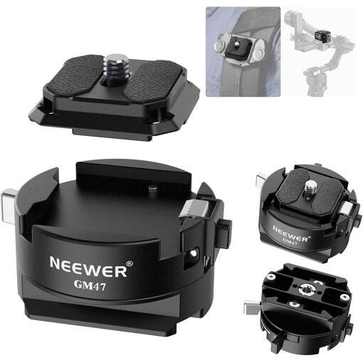 Kit Neewer GM47 de plato de liberación rápida con bloqueo automático, plato QR cuadrado compatible con Peak Design Capture V3 Clip, base de sujeción tipo Arca para DJI Ronin Arca Swiss