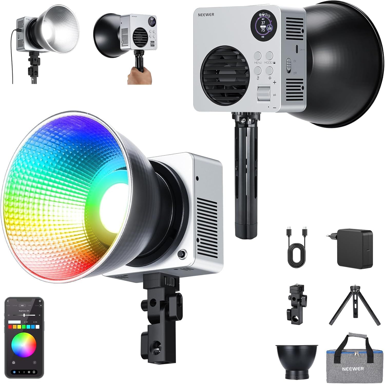 Iluminación de video LED Neewer 80W RGBWW con batería y cargador rápido