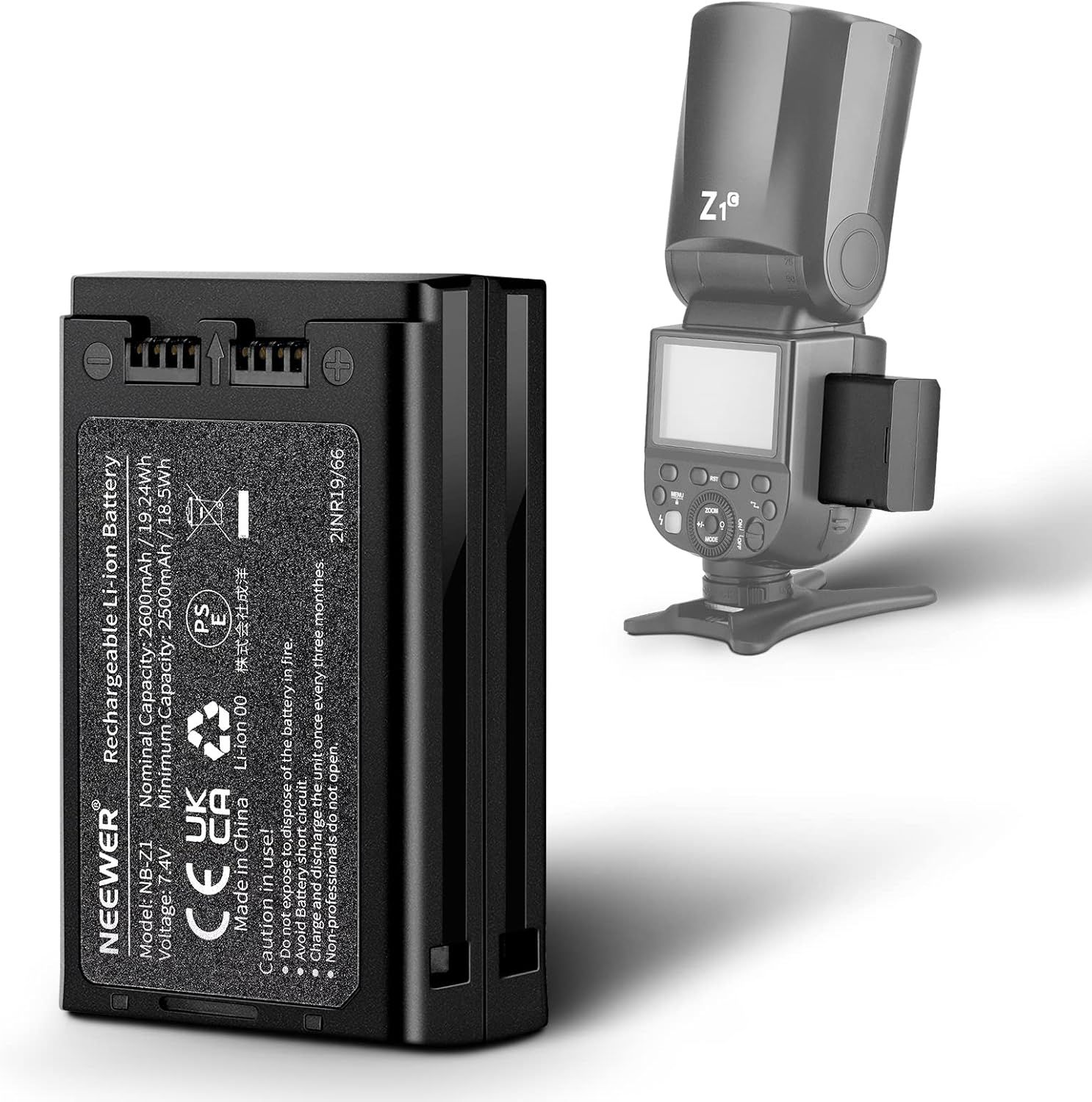 Batería de iones de litio Neewer 7,4 V/2600 mAh, compatible con Neewer TTL Z2-C, Z2-S, Z2-N, Z1-C, Z1-S, Z1-N, Z760-C, Z760-S, Z760-N Flash Speedlite