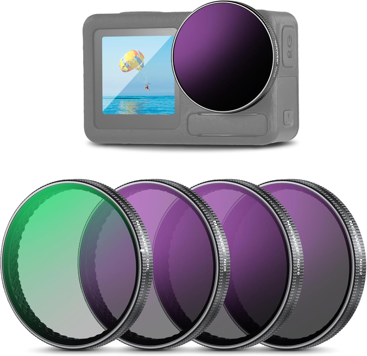 Kit de filtros ND de Neewer para cámaras DJI Osmo Acción (conjunto de 4 piezas)