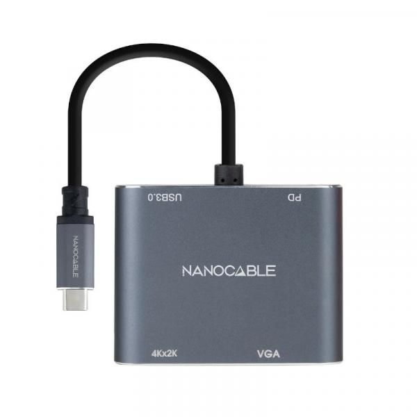 Nanocable USB-C to HDMI/VGA/USB3.0/PD Converter, 15cm, Grey