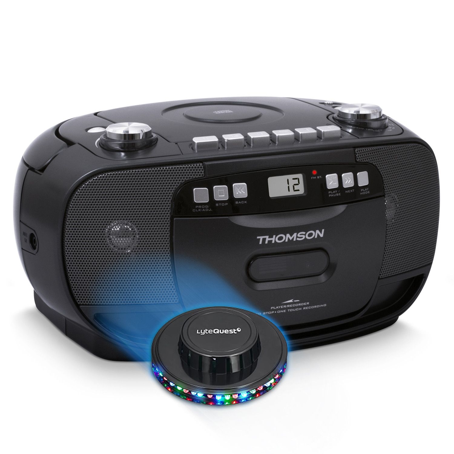 THOMSON RK200CD Portable CD/K7 Radio Player, Analog FM Tuner, Recorder, 3.5mm AUX IN, 220V or Batteries, LED Ovni Light