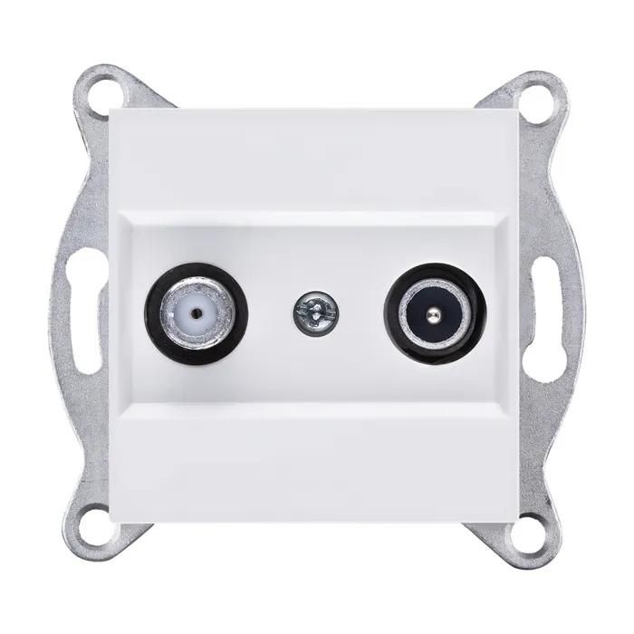 EXEN Final Plug - TV/SAT - White - Frame-less Mechanism - UV Resistant - Recessed Installation