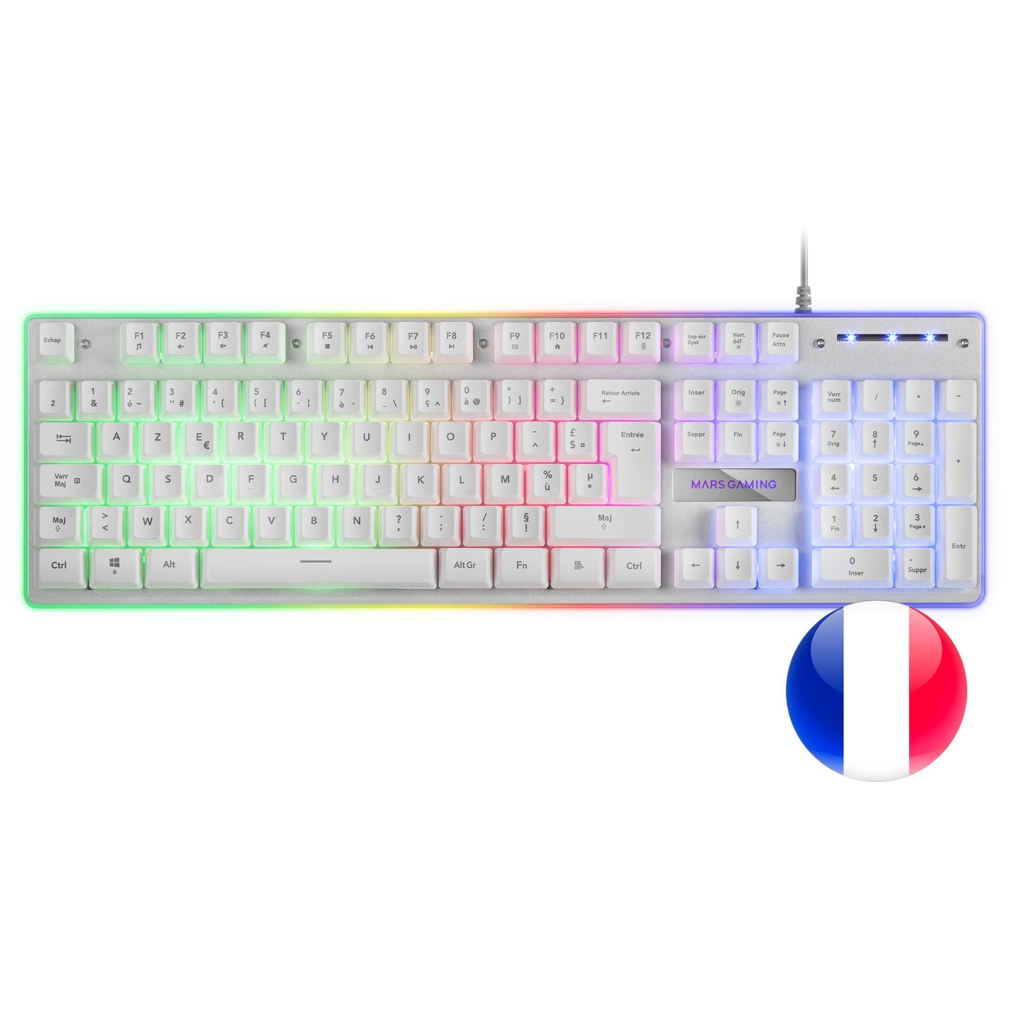 Clavier Mars Gaming MK220W USB AZERTY Français Blanc