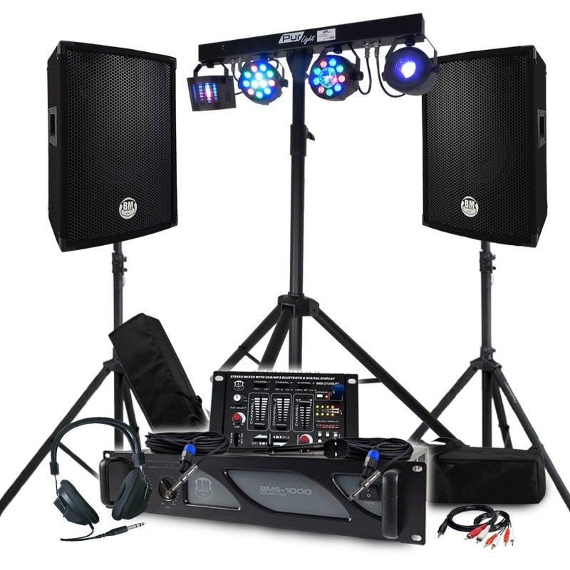 BM SONIC Pack Sono: 1000W Amplifier, Pair of Speakers, Mixing Table, Light Portal + 48 Euphoria Lights Effects, Stands
