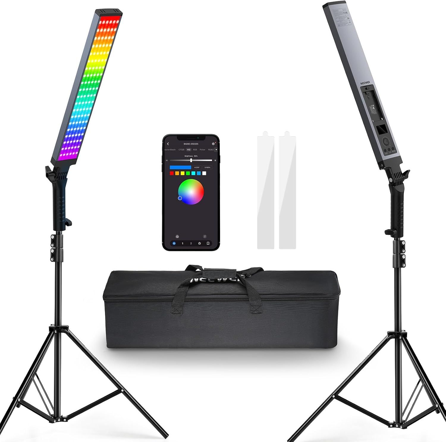 Kit de barres lumineuses RGB Neewer pour la photographie, 2 tubes de lumière vidéo LED avec diffuseurs, réglable 3250Lux 2500-10000K CRI95+/TLCI97+ Contrôle d'application/2.4G Panneau, éclairage pour diffusion en direct/vidéo/vlog BH20C