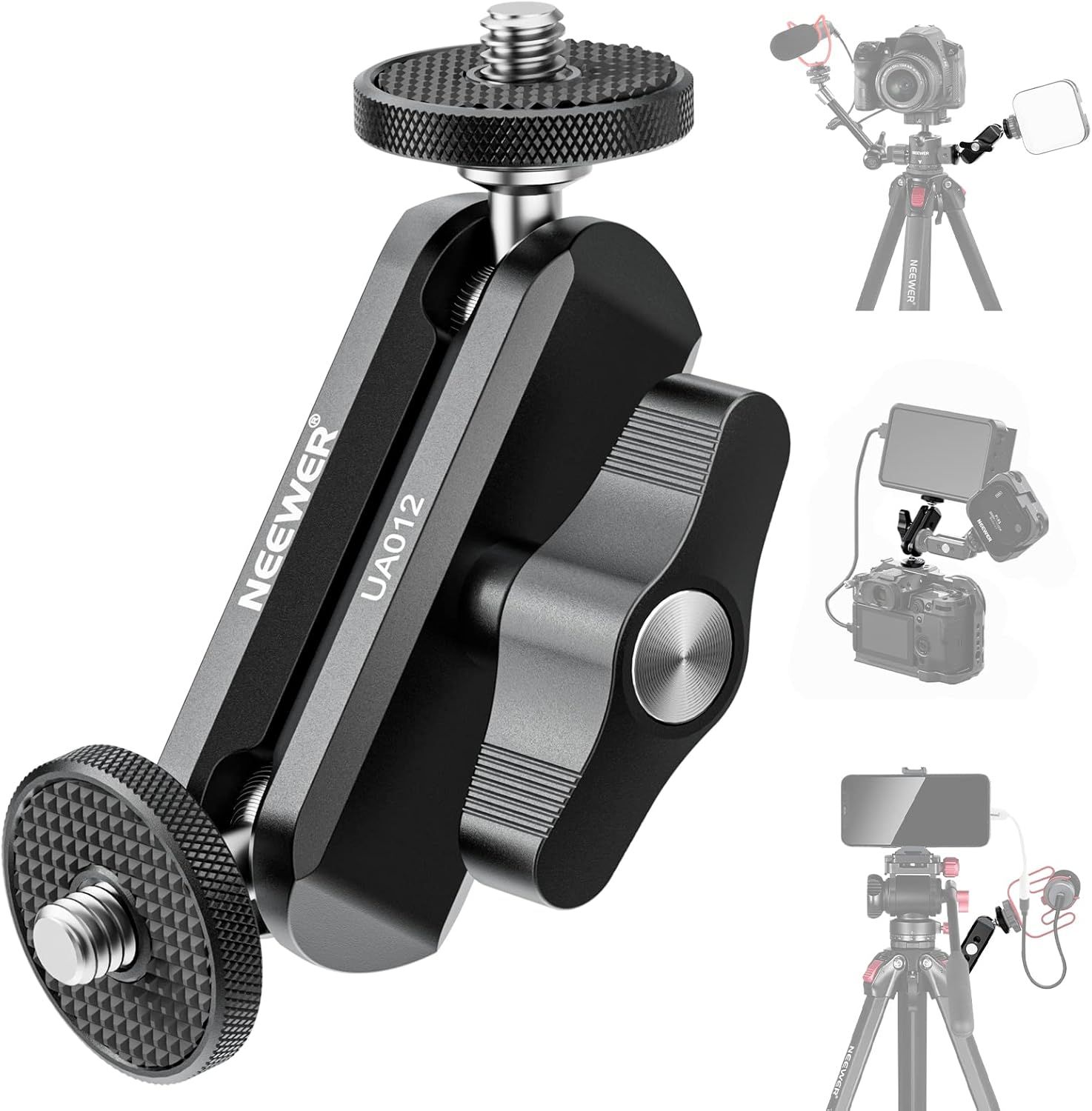 Bra articulado mágico Neewer con doble rótulas, aleación de aluminio mecanizada CNC con tornillos y orificios de 1/4'' para monitor de cámara, luz LED, micrófono, trípode, compatible con la jaula SmallRig, UA012