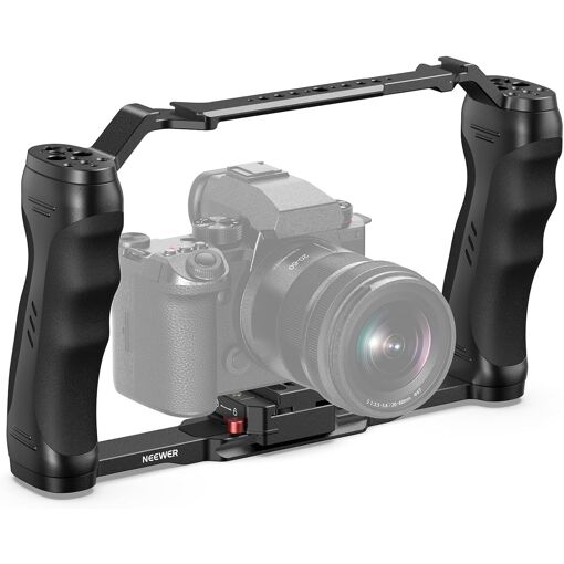 Neewer Quick Release Camera Cage with Arca Plate, Double Grips, ARRI 3/8" and 1/4" Threading, Cold Shoe, Universal Camera Stabilizer Compatible with SmallRig Neewer Base Plate, CA077