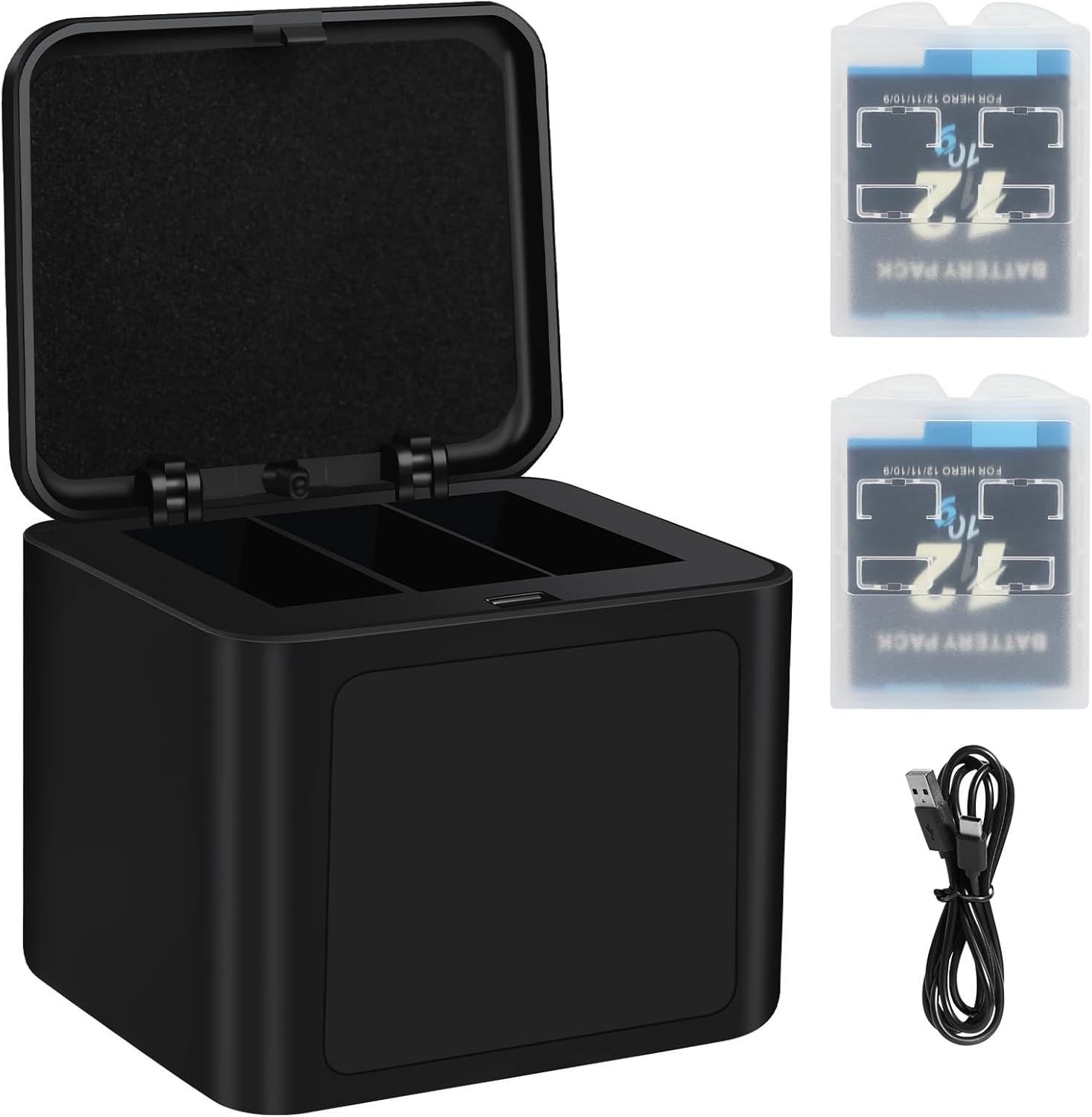 BIBT 2000mAh Rechargeable Battery for GoPro Hero 12, 11, 10 and 9 (2-Pack) with 3-Port Charger
