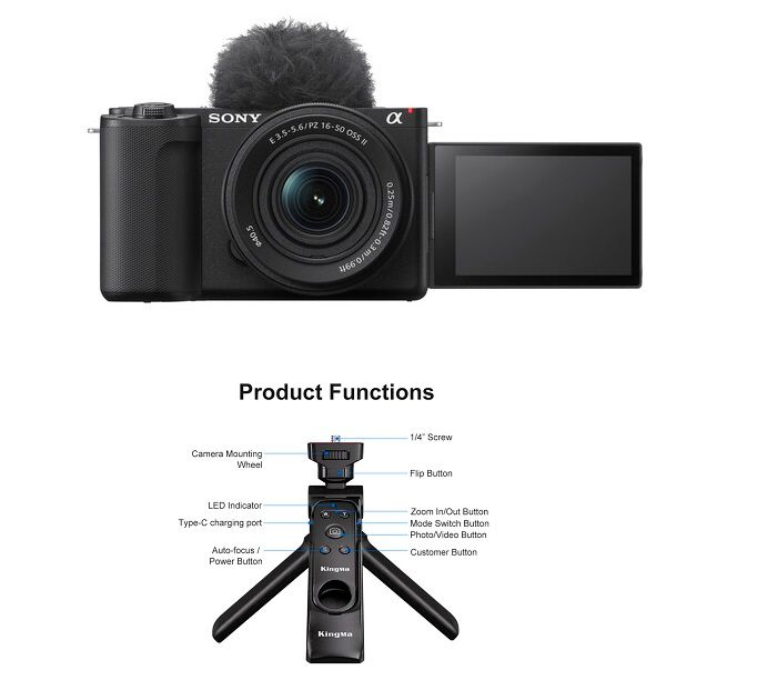 Sony ZV-E10 II Kit with 16-50mm Lens and Kingma Tripod Grip - Black