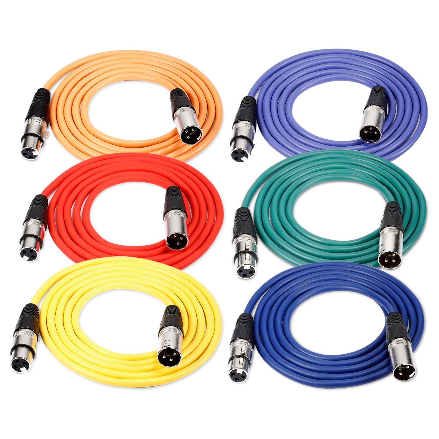 Cables de audio Neewer 6 unidades, cables XLR macho a hembra de microfono (Verde, Azul, Violeta, Rojo, Amarillo, Naranja)