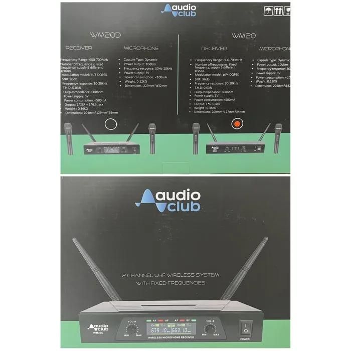 Audio Club Wireless UHF Microphone System - 2-Channel - Handheld Micros - 50m Range