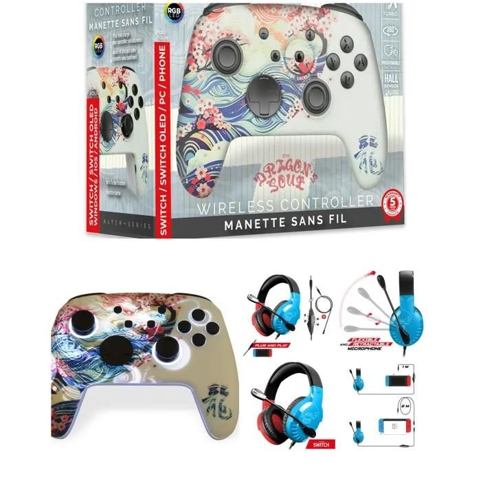 Freaks and Geeks PRO-H3 Gaming Headset - Switch 2 RGB Wireless Bluetooth Retro Illumination Dragon's Soul