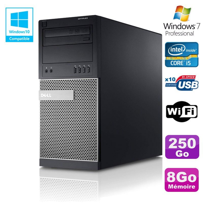Dell Optiplex 790 Tower PC - Intel Core i5, 8GB RAM, 250GB HDD, DVD, WiFi, Windows 7