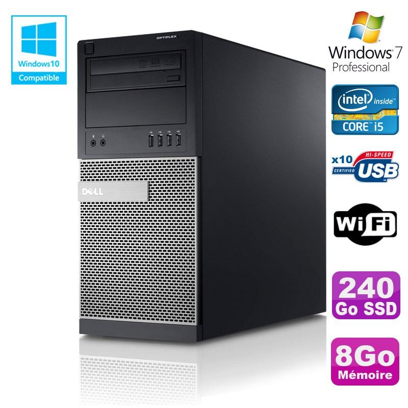 Dell Optiplex 790 Tower PC - Core i5, 8GB RAM, 240GB SSD, DVD, WiFi, Windows 7