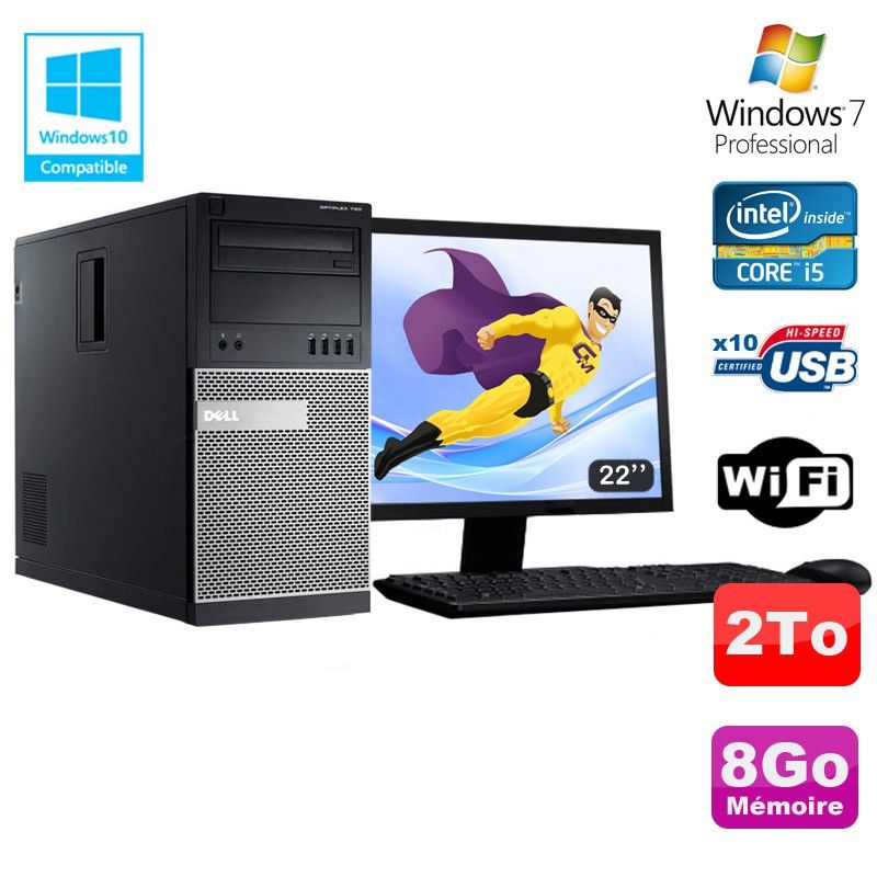 Dell Optiplex 790 MT Desktop PC - Core i5, 8GB RAM, 2TB HDD, DVD Drive, WiFi, Windows 7 Pro + 22" Screen