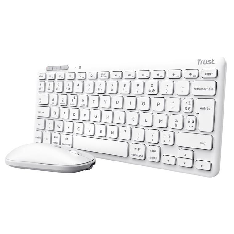 Trust Lyra Pack Wireless Keyboard and Mouse Set, AZERTY French, Rechargeable Mini Keyboard for PC, Mac, Tablet, iPad - White
