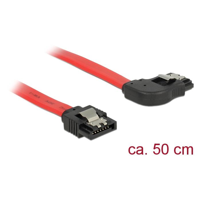 Delock SATA Cable - Serial ATA 150/300/600 - 50 cm - Locking, Bent Connector - Red