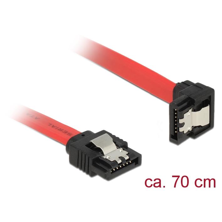 Delock SATA Cable - 70cm, Locking, 90° Angle Connectors (Red)