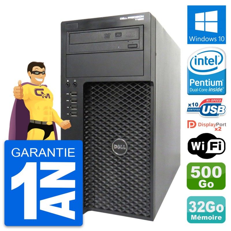 Dell Precision T1650 Desktop Computer - Intel Pentium G2020, 32GB RAM, 500GB HDD, Windows 10, WiFi