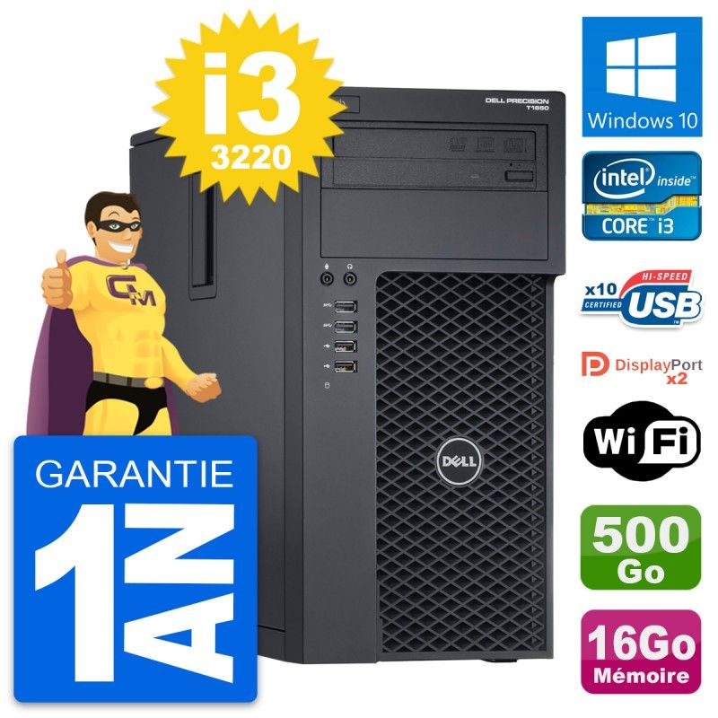 Dell Precision T1650 Desktop PC - Intel i3-3220, 16GB RAM, 500GB HDD, Windows 10, WiFi