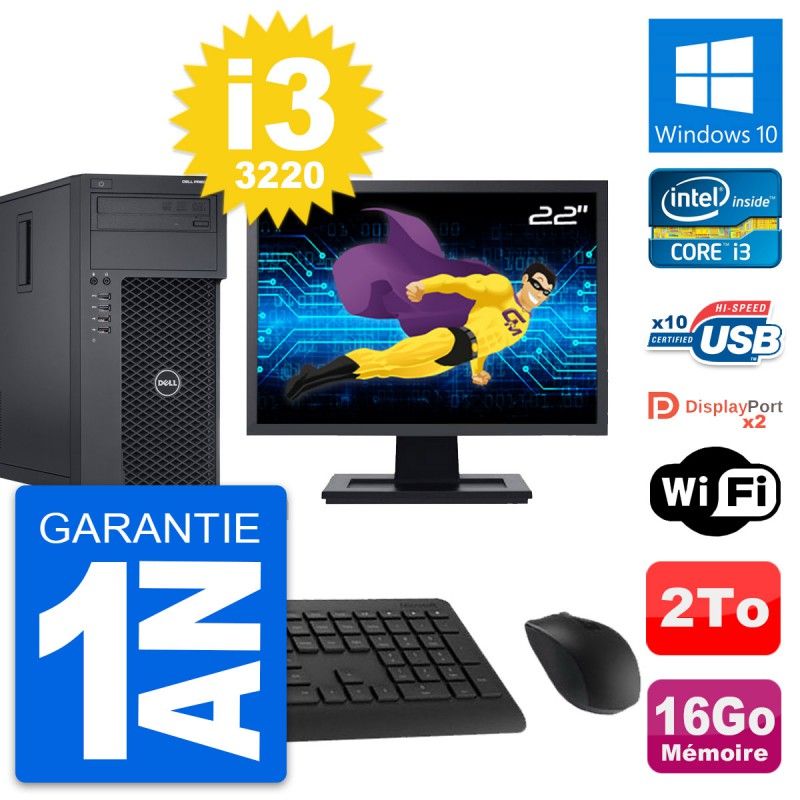 Dell T1650 22-Inch Desktop Computer - Intel i3-3220, 16GB RAM, 2TB HDD, Windows 10, WiFi