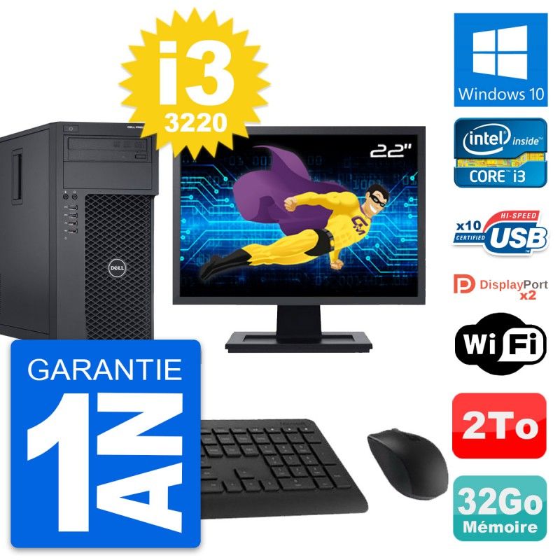 Dell T1650 Desktop Computer - 22" Screen, Intel i3-3220, 32GB RAM, 2TB Storage, Windows 10, WiFi