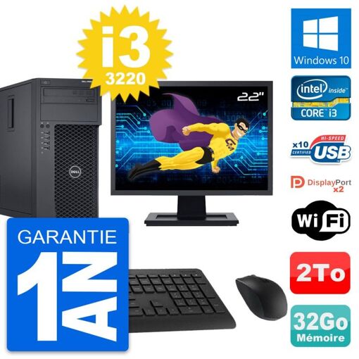 Dell T1650 Desktop Computer - 22" Screen, Intel i3-3220, 32GB RAM, 2TB Storage, Windows 10, WiFi