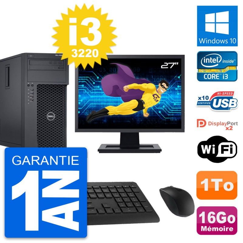 Dell Precision T1650 27" Monitor PC - Intel i3-3220, 16GB RAM, 1TB HDD, Windows 10, WiFi