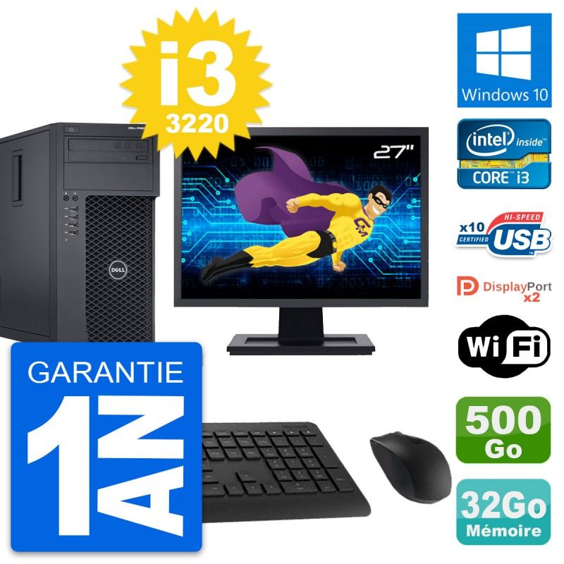 Dell Precision T1650 27-inch All-in-One PC - Intel i3-3220, 32GB RAM, 500GB HDD
