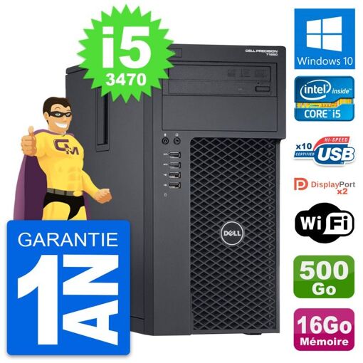 Dell Precision T1650 Desktop Computer - Intel i5-3470, 16GB RAM, 500GB HDD, Windows 10, WiFi
