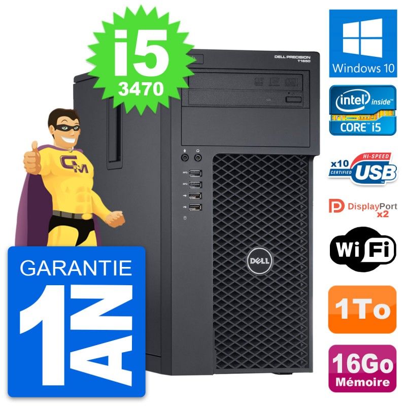 Ordinateur de bureau Dell Precision T1650 - Intel Core i5-3470, 16 Go RAM, 1 To Stockage, Windows 10