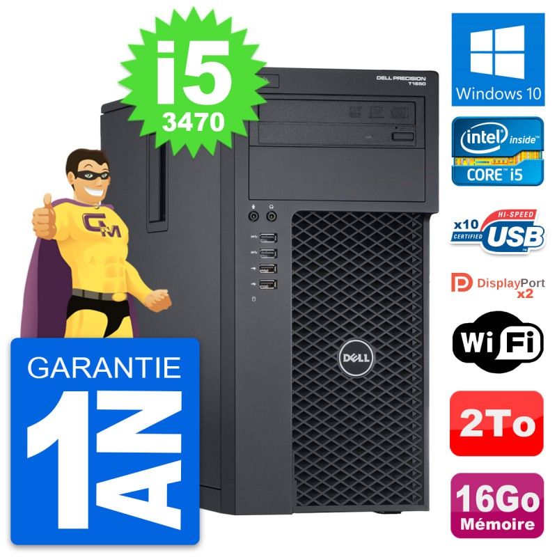 Ordinateur de bureau Dell Precision T1650 - Processeur Intel i5-3470, 16 Go de RAM, 2 To de stockage, Windows 10