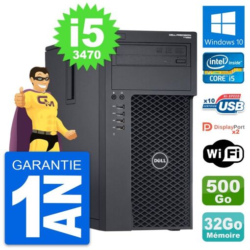 Dell Precision T1650 Desktop PC - Intel i5-3470, 32GB RAM, 500GB Storage, Windows 10, WiFi