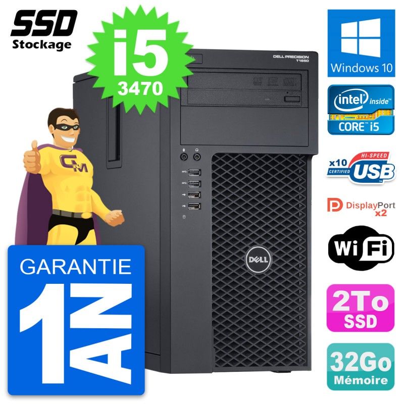 Dell Precision T1650 Desktop PC - Intel Core i5, 32GB RAM, 2TB SSD, Windows 10, WiFi