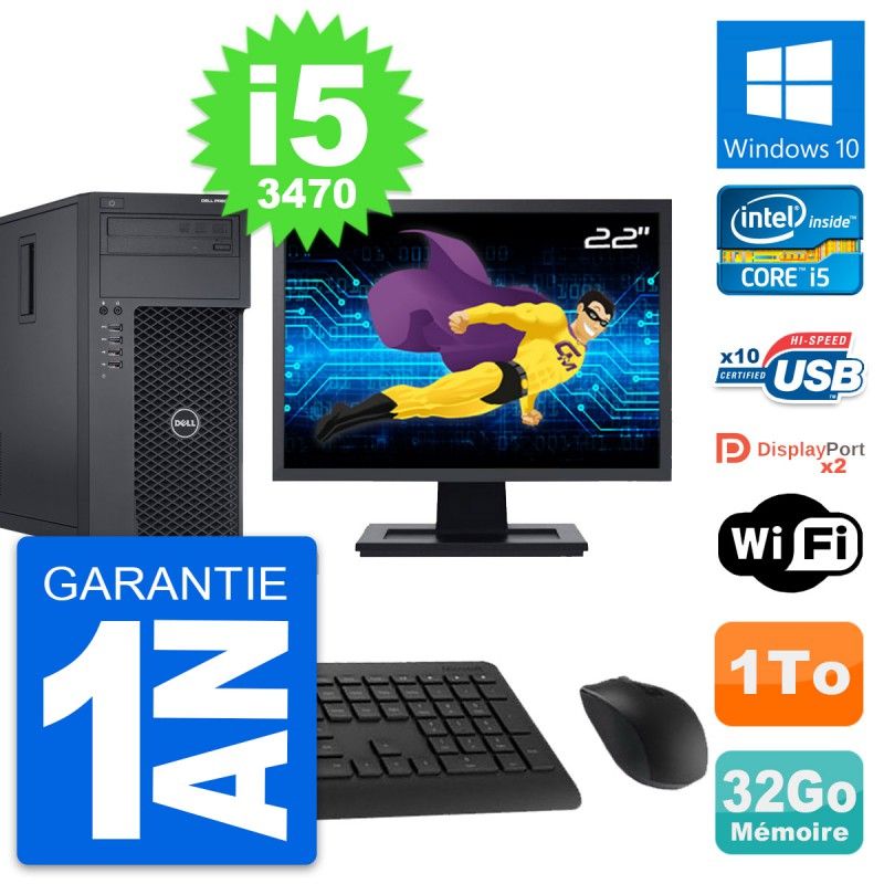 Dell Precision T1650 22-Inch All-in-One Desktop Computer, Intel i5-3470, 32GB RAM, 1TB HDD, Windows 10, WiFi