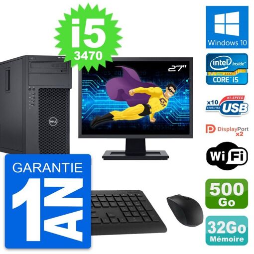 Dell Precision T1650 27" Monitor, Intel i5-3470, 32GB RAM, 500GB HDD, Windows 10, WiFi