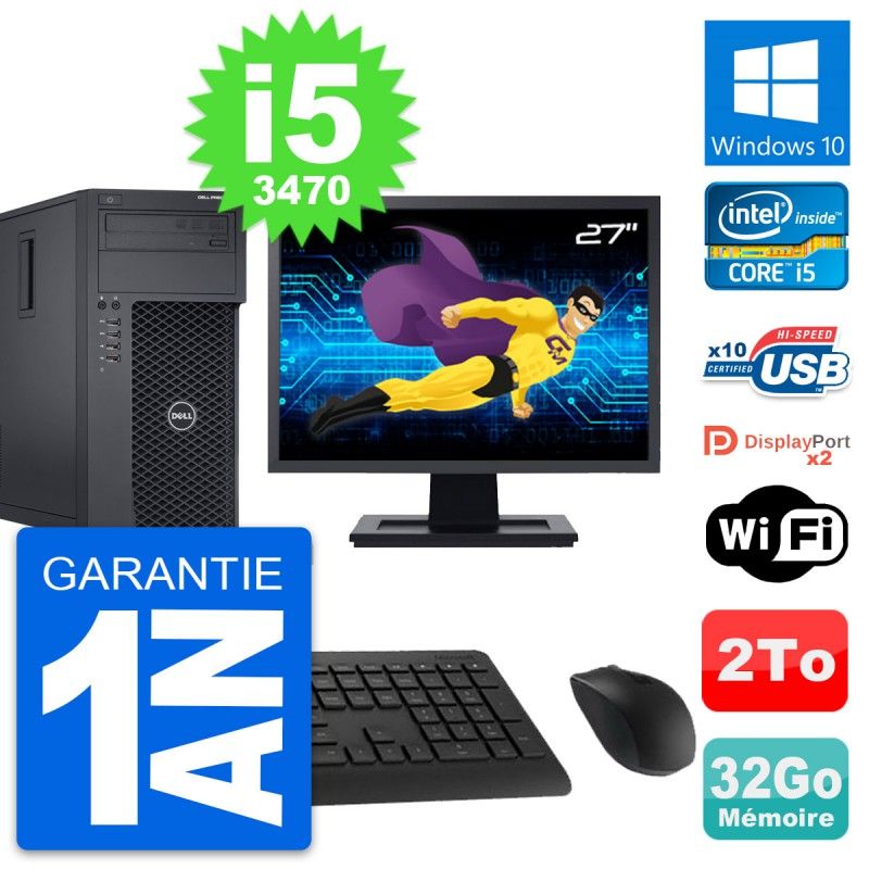 Ordinateur de bureau Dell Precision T1650 tout-en-un 27 pouces - Intel i5-3470, 32 Go de RAM, 2 To de stockage, Windows 10