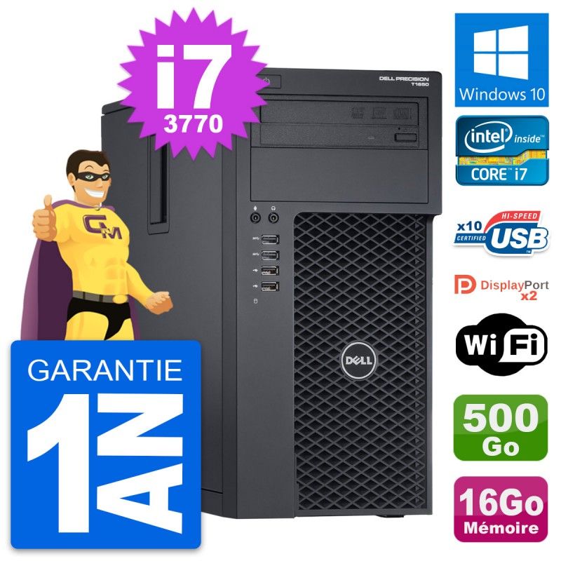 Dell Precision T1650 PC - Intel i7-3770, 16GB RAM, 500GB Hard Drive, Windows 10, WiFi