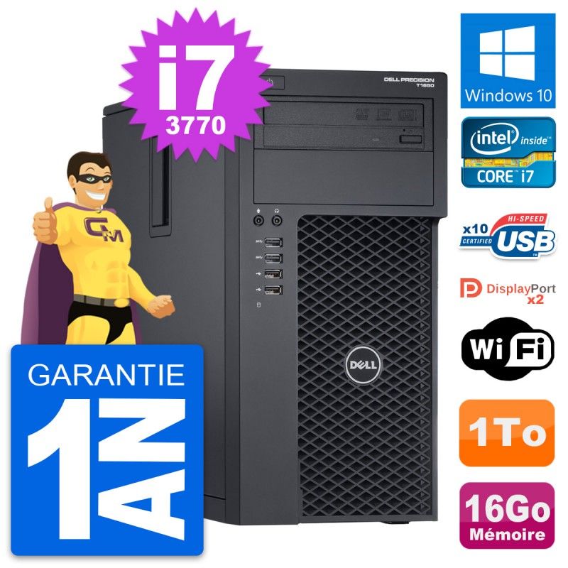 Dell Precision T1650 PC - Intel i7-3770, 16GB RAM, 1TB HDD, WiFi
