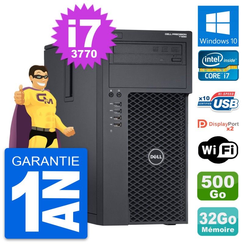 PC de escritorio Dell Precision T1650 - Intel i7-3770, 32GB de RAM, 500GB HDD, Windows 10, WiFi