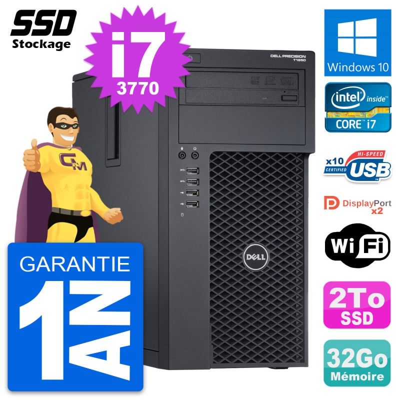 Dell Precision T1650 Desktop PC - Intel Core i7-3770, 32GB RAM, 2TB SSD, Windows 10, WiFi