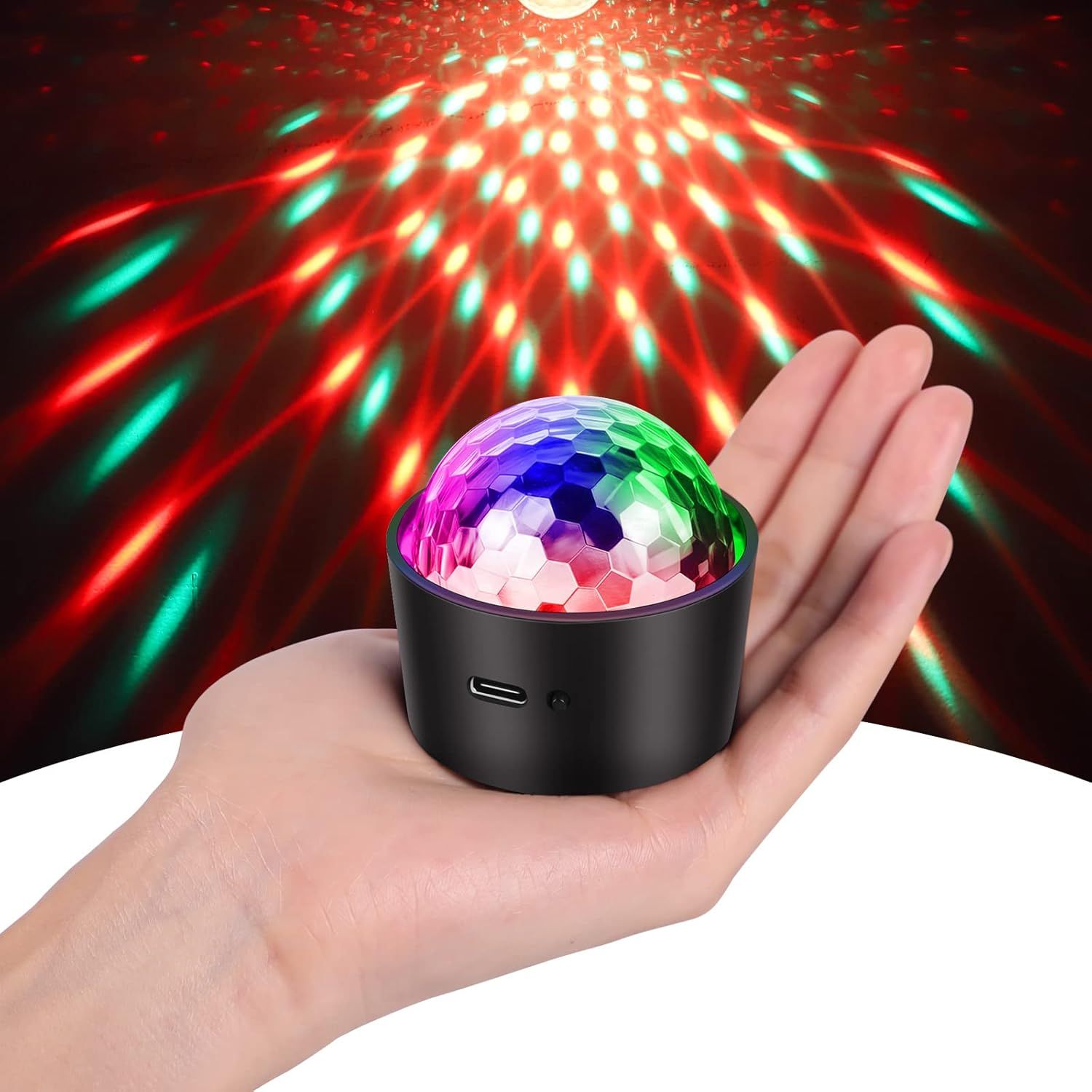 Mini bola de discoteca, luces de fiesta con activación sonora, proyector LED de 7 colores RGB con control de voz, efecto de discoteca para fiestas, Navidad, bares, clubes, DJ, niños