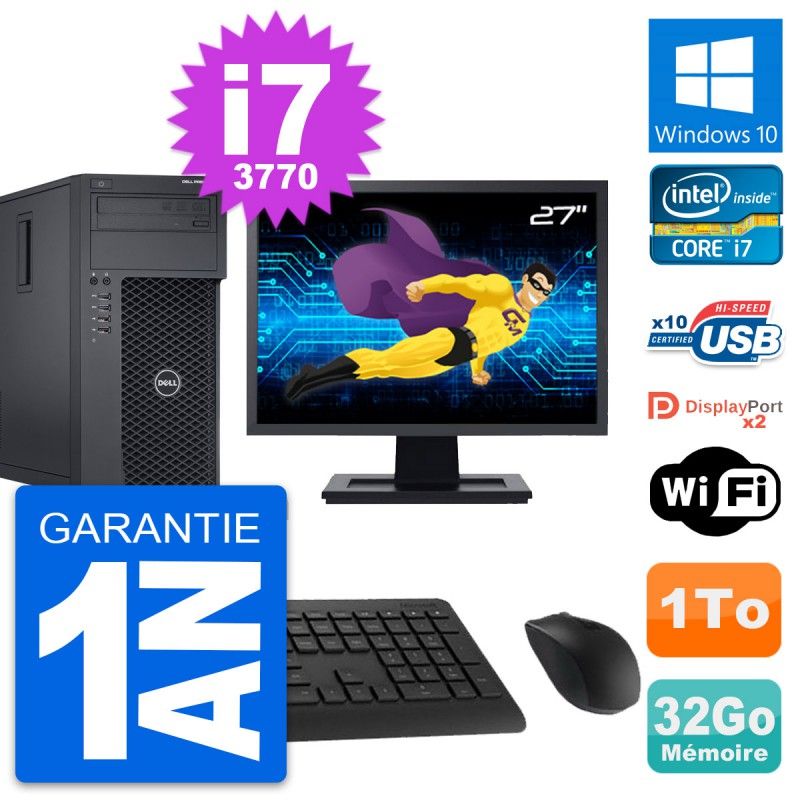 Dell Precision T1650 27" All-in-One PC - Intel i7-3770, 32GB RAM, 1TB HDD, Windows 10, WiFi