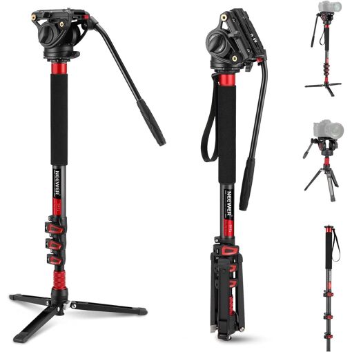 Trépied télescopique Neewer TP71 en fibre de carbone, plateau à déverrouillage rapide, compatible avec les gyroscopes DJI RS, base amovible, charge maximale 6 kg, 71,6"