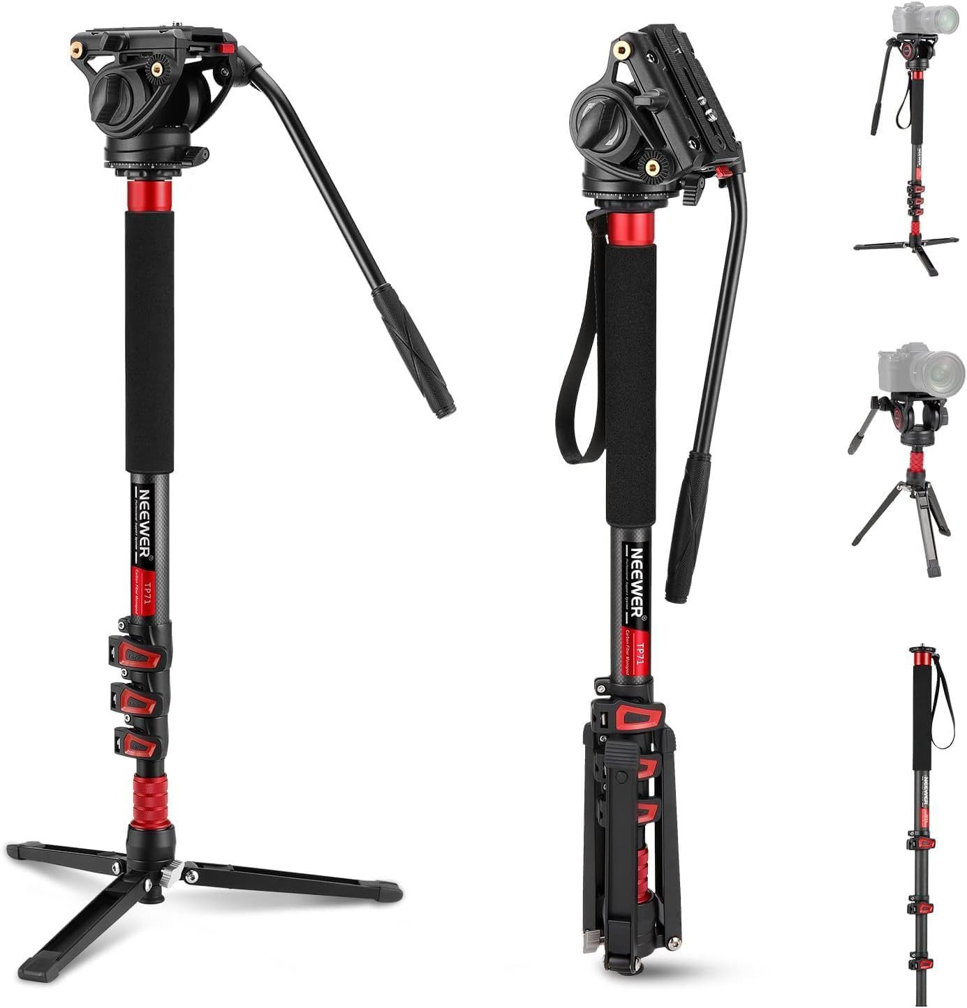 Trípode telescópico Neewer TP71 de fibra de carbono, platín de liberación rápida, compatible con giroscopios DJI RS, base extraíble, carga máxima 6 kg, 71,6]