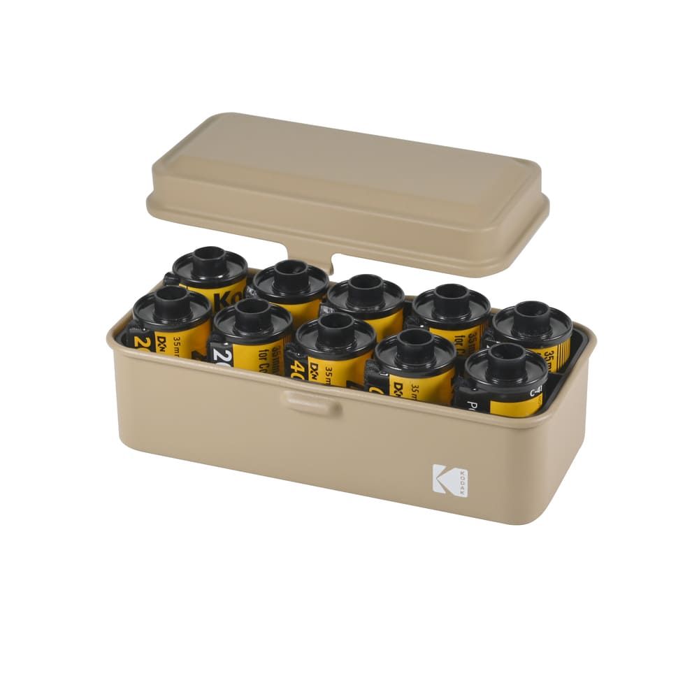 Kodak Film Case (120/135) - Steel Compact Case for 8 Rolls of 120 Film or 10 Rolls of 135 Film, Removable Lid, Matte Finish, Modern Design, Dust and Humidity Protection - Beige
