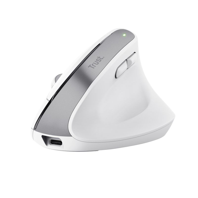 Ratón Trust Bayo+ Vertical - Ergonómico, Multidispositivo - Para Diestros - Óptico - 6 Botones - Inalámbrico - 2.4GHz, Bluetooth - Receptor USB Inalámbrico - Blanco