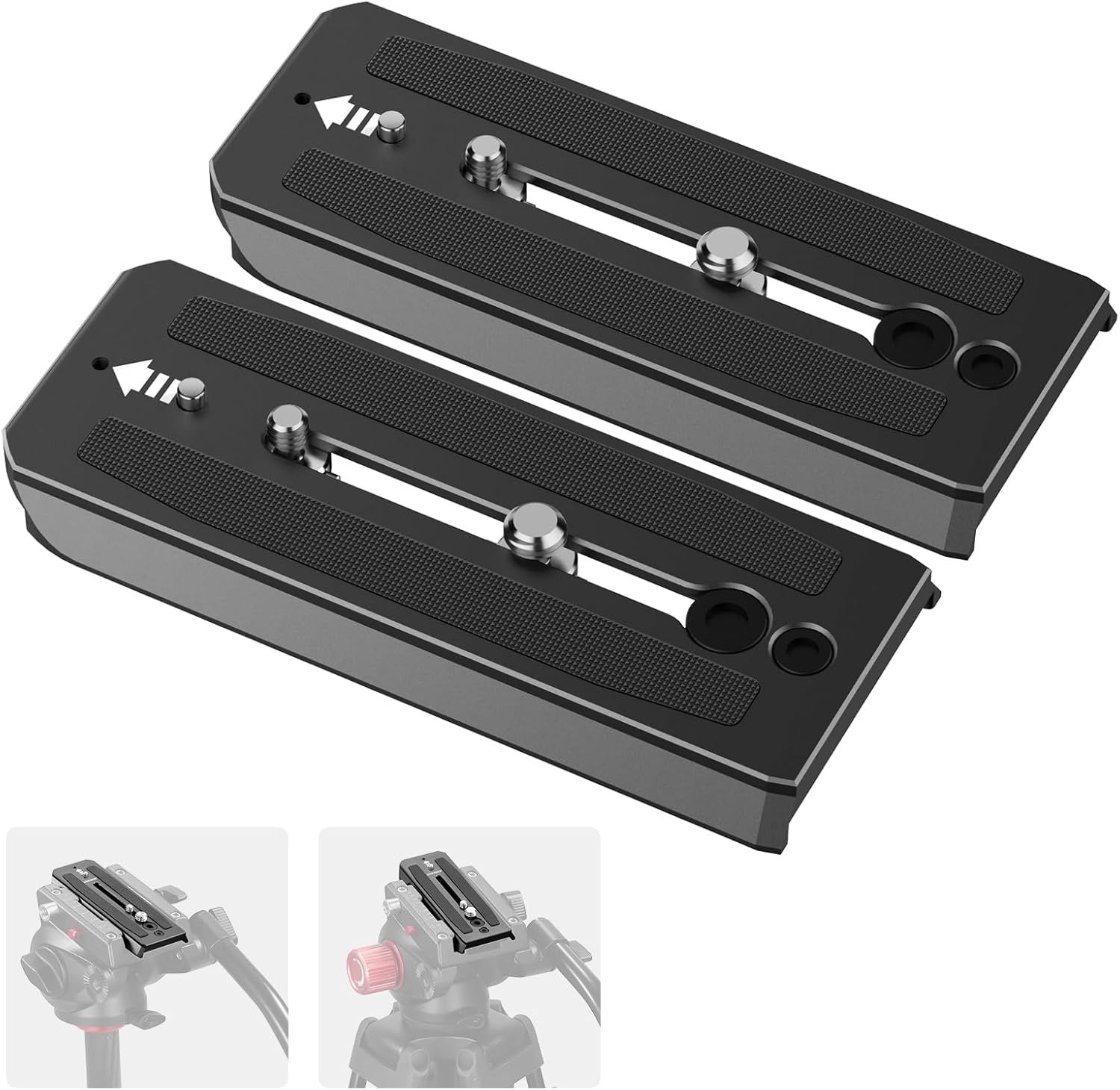 Placa de montaje rápido Neewer 2 piezas 501PL con rosca 1/4''-3/8'' y perno de seguridad retráctil para MVH500AH, MVH502AH, GM001, GM002, GM006, QR5