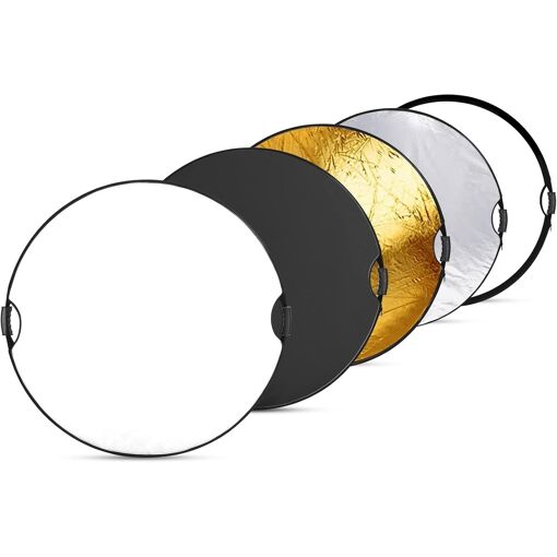 Neewer 110cm Reflector with Handle & 3/8" Thread, Round Foldable 5-in-1 Light Diffuser, Translucent/Silver/Gold/White/Black for Photography Lighting in Studio or Outdoors, RF-110II
